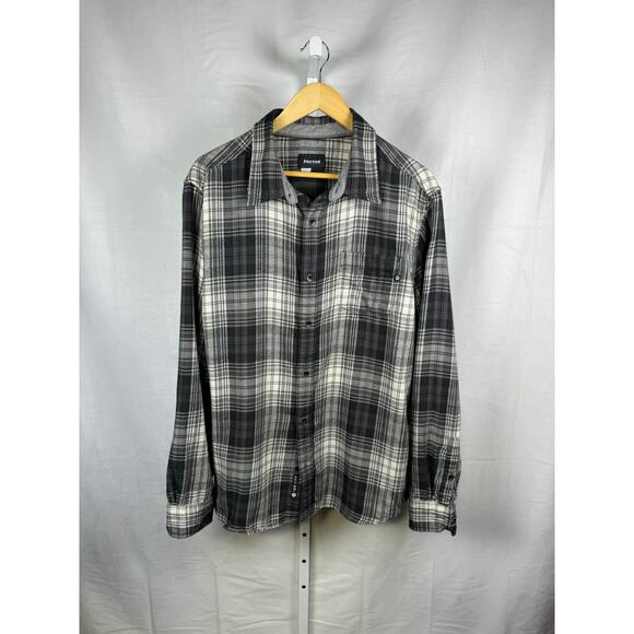 Marmot Long Sleeve Button Up Flannel Shirt Gray Black Men's Size XL - Picture 1 of 6
